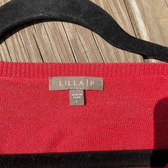 Lilla P 🐾 Red / Orange Knit V Neck Sweater Size Large, MSRP $158 - Picture 4 of 8